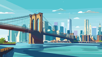 Brooklyn bridge in New York  vector illustration f - obrazy, fototapety, plakaty