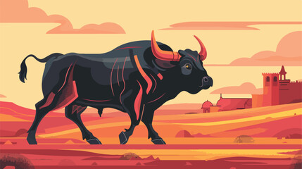 Bull during corrida in Portugal  vector illustration