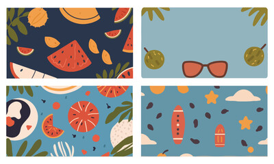 Naklejka premium A Collection of Summer Escapade. Flat Illustration. Capturing the Essence of Sunshine Bliss - Illustrated Poster.