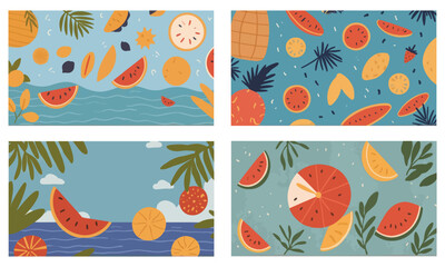 A Collection of Summer Escapade. Flat Illustration. Capturing the Essence of Sunshine Bliss - Illustrated Poster.