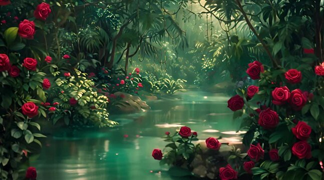 river with beautiful views of rose plants
