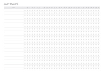 Habit tracker design template in a modern, simple, and minimalist style. Note, scheduler, diary, calendar, planner document template illustration.
