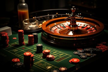 Obraz premium Unpredictable Roulette table casino gambling. Rich winner. Generate Ai