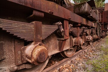 Closeup of old aged rusty locomotive tracks outdoors