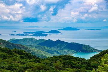 South China Sea as seen from the green Lantau Island in Hong Kong