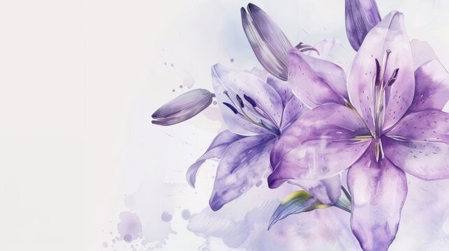 Luxury purple lily flower watercolor style for background and invitation wedding card. AI generated