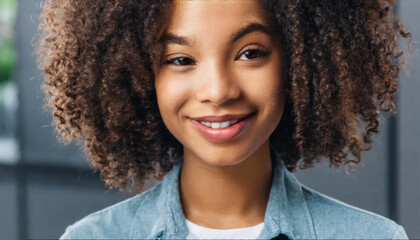 ritratto bellissima ragazza afro sorriso  - obrazy, fototapety, plakaty
