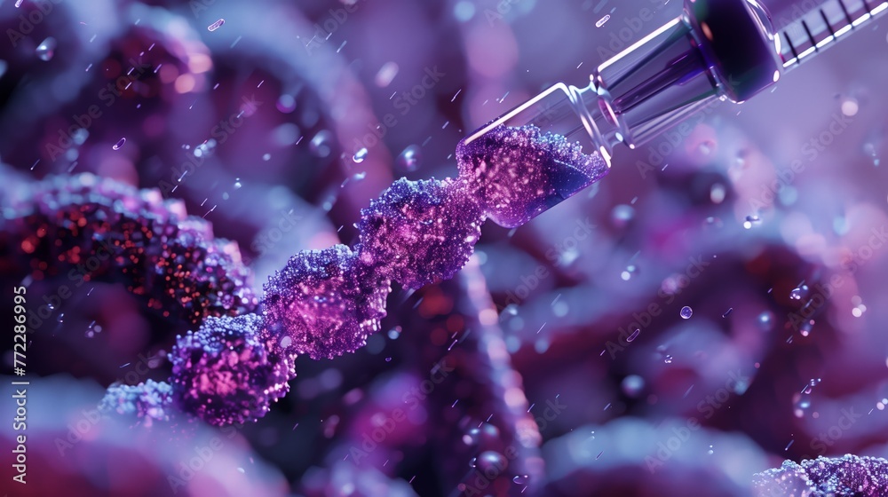Aufkleber close-up of a syringe and dna strand in a laboratory setting