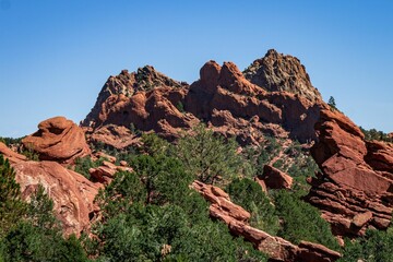 Beautiful shot of the Garden of the Gods rock formations under a blue sky - Powered by Adobe