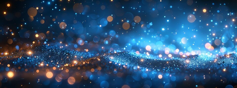 Abstract blue bokeh lights with soft light background, blurred wall.