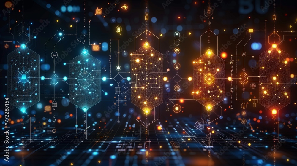 Aufkleber abstract network connections and data exchange over a digital landscape