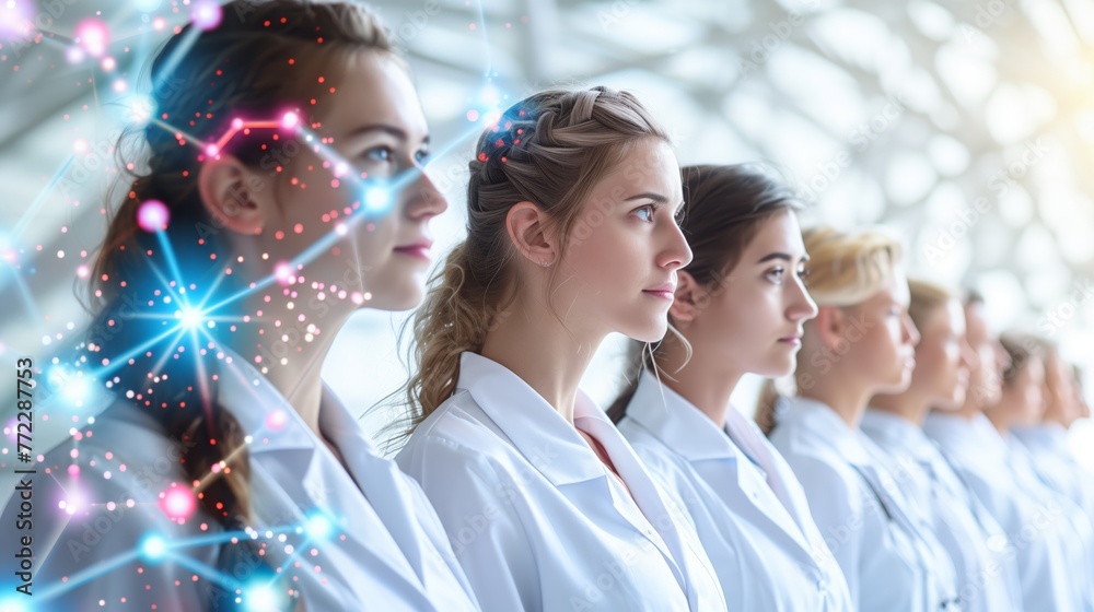 Poster Female Scientists With Augmented Reality Interface in High-Tech Laboratory