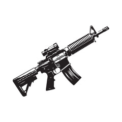 Tactical Dominance Rendered: Imposing Silhouette of Assault Rifles Weaponry - Assault Rifles Illustration - Minimallest Rifles Vector
