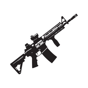 Rifle Symphony: Harmonious Silhouette Resonance of Assault Rifles Unveiled - Assault Rifles Illustration - Minimallest Rifles Vector
