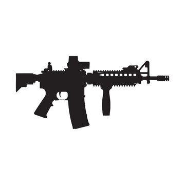 Artistic Firepower: Magnificent Assault Rifles Silhouette Illustration Captured - Assault Rifles Illustration - Minimallest Rifles Vector

