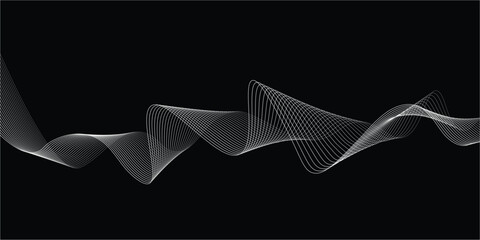 Abstract wave lines background. Curve flowing background. White line on black background.