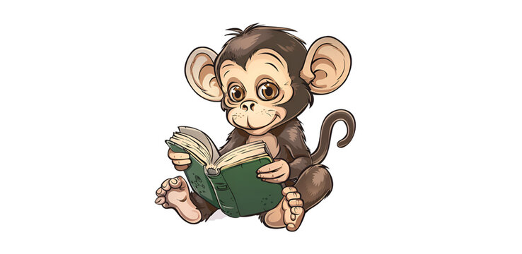 Monkey Reading book vector icon image