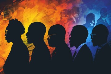 Silhouettes of Leaders: Silhouettes of iconic Black figures superimposed on the background, honoring their legacy and inspiring future generations.  - obrazy, fototapety, plakaty