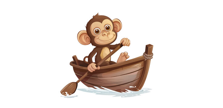 A Monkey cartoon in boat vector icon image