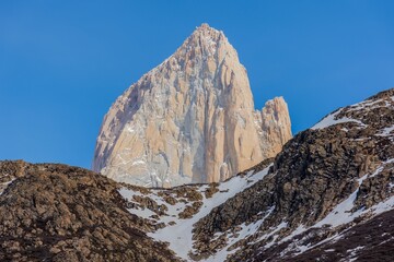 Picturesque view of the Cerro Fitz Roy mountain in El Chalten, Santa Cruz, Patagonia Argentina