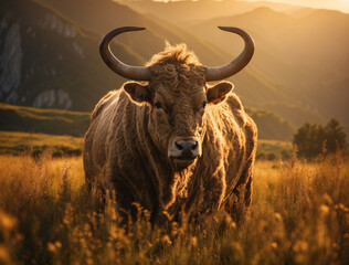 highland cow and calf - obrazy, fototapety, plakaty