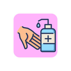 Disinfection of hands thin line icon. Sanitizer, antiseptic, cleaning outline sign. Healthcare and virology concept. Vector illustration symbol element for web design and apps