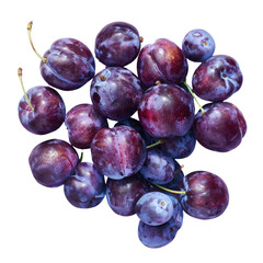 Fototapeta premium Collection of plums on transparent background, seedless fruit, natural food, produce