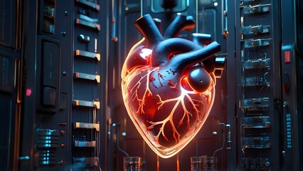3d illustration data technology organ artificial system heart medical - obrazy, fototapety, plakaty