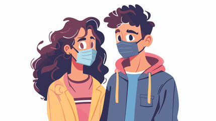 Couple using face masks characters vector illustration