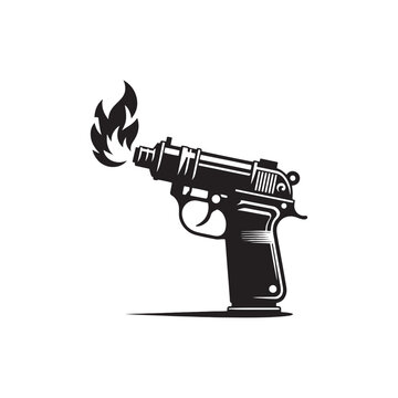 Artistic Illumination: Captivating Flare Gun Silhouette Paired with Flare Gun Illustration - Minimallest Flare Gun Vector