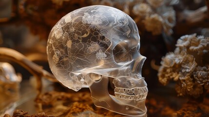 Transparent Skull with Intricate Lace Art