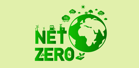 Net zero and carbon neutral concepts Net zero greenhouse gas emissions target with green health center icon on opaque white background. - obrazy, fototapety, plakaty