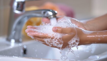 Person Washing Hands in Sink - obrazy, fototapety, plakaty