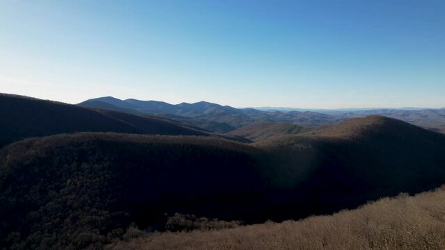 Drone view over North Georgia Mountains under a clear blue sky