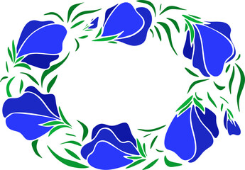 round frame of blue flowers without background, decorative element, border