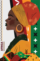Black Girl Portrait Art Colorful Vector Style. Africa Day Unique Idea Design