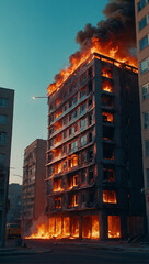 Illustration of a building on fire and flames 4
