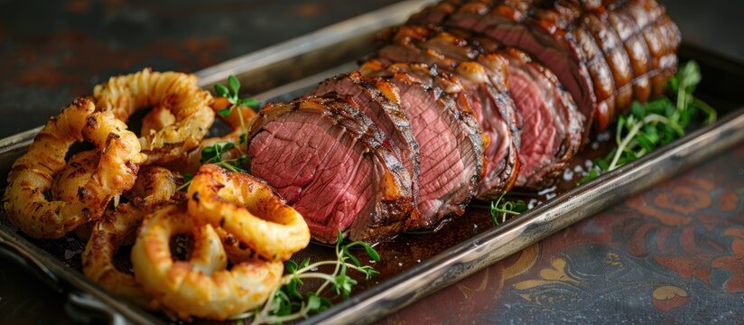A plate contains a classic Commonwealth Sunday roast with cold slices of meat and shrimp.