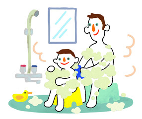 Parents and children taking a bath together