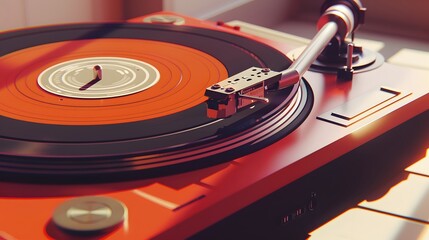 Vintage turntable playing vinyl record with close-up view - obrazy, fototapety, plakaty