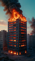 Illustration of a building on fire and flames 15