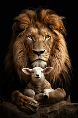 The Lion and the Lamb on black background