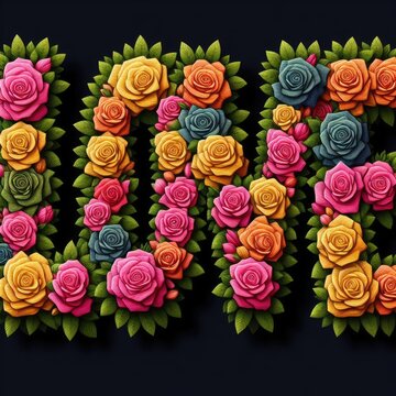 LOVE text formed fully by colorful roses with Generative AI.
