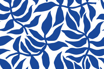 Abstract with leaves palm seamless pattern in Matisse style.