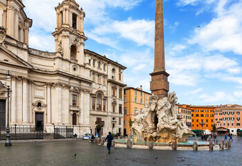 Fountain of Four Rivers (Fontana dei Quattro Fiumi) on Navona square, Rome, Italy. - 772297718