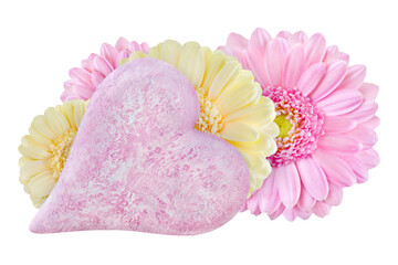 Dekoration mit rosa Herz und Blumen  Hintergrund transparent PNG cut out   Pink Love Heart and Flowers - 772298131