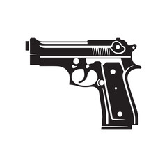 Creative Expression: Dynamic Pistol Silhouette Illustrated Alongside Pistol Illustration - Minimallest Pistol Vector