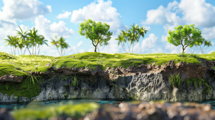 Fototapeta na wymiar Floating island with trees and rocks 