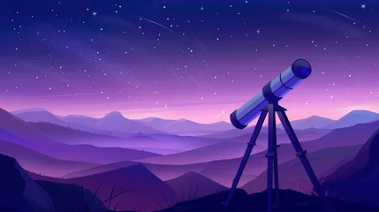 Poster Telescope for scientific discoveries, studying astronomy, observing stars and planets in outer space. © Terablete