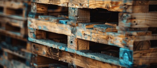 A stack of wooden pallets piled on top of each other.